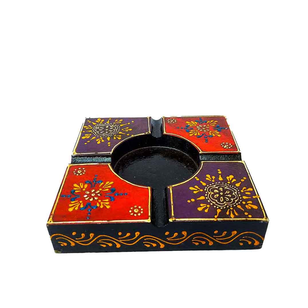 Apka Mart The Online Shop Handpainted Multicolor Wooden Ash Tray 6 Inches for Table Décor & Gifts
