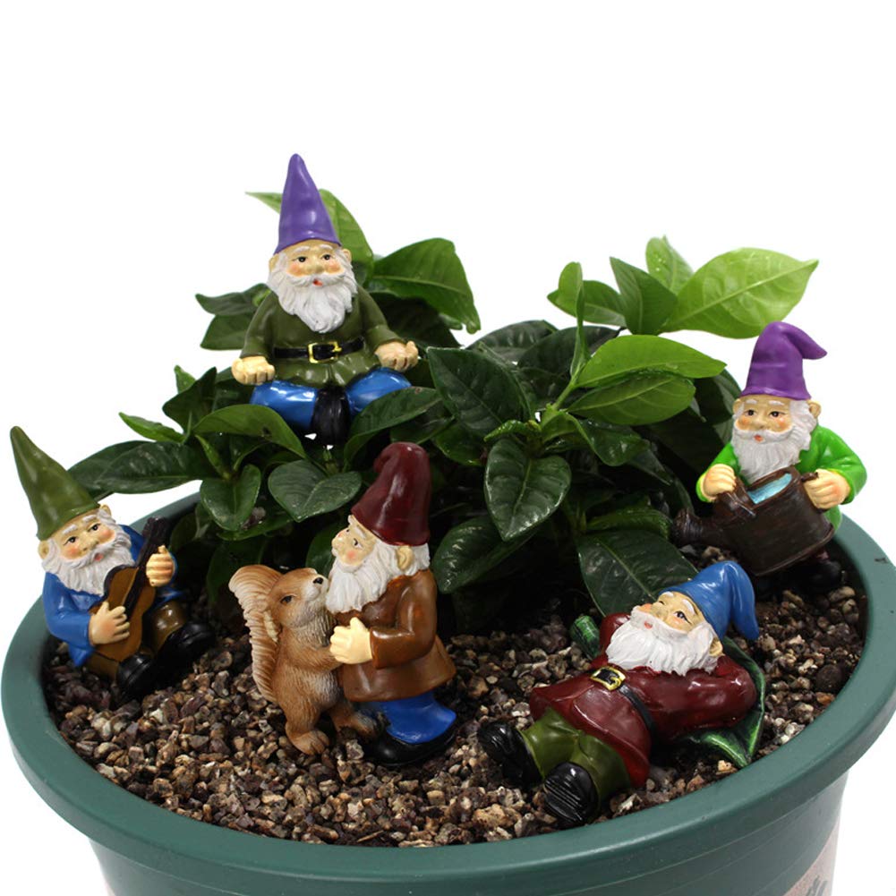 Garden Ornaments Outdoor, Garden Stakes Ornaments Plant Decorations Stick Resin Gnomes Figurine Gnome Garden Statues Decorations for DIY Yard Lawn 5pcs
