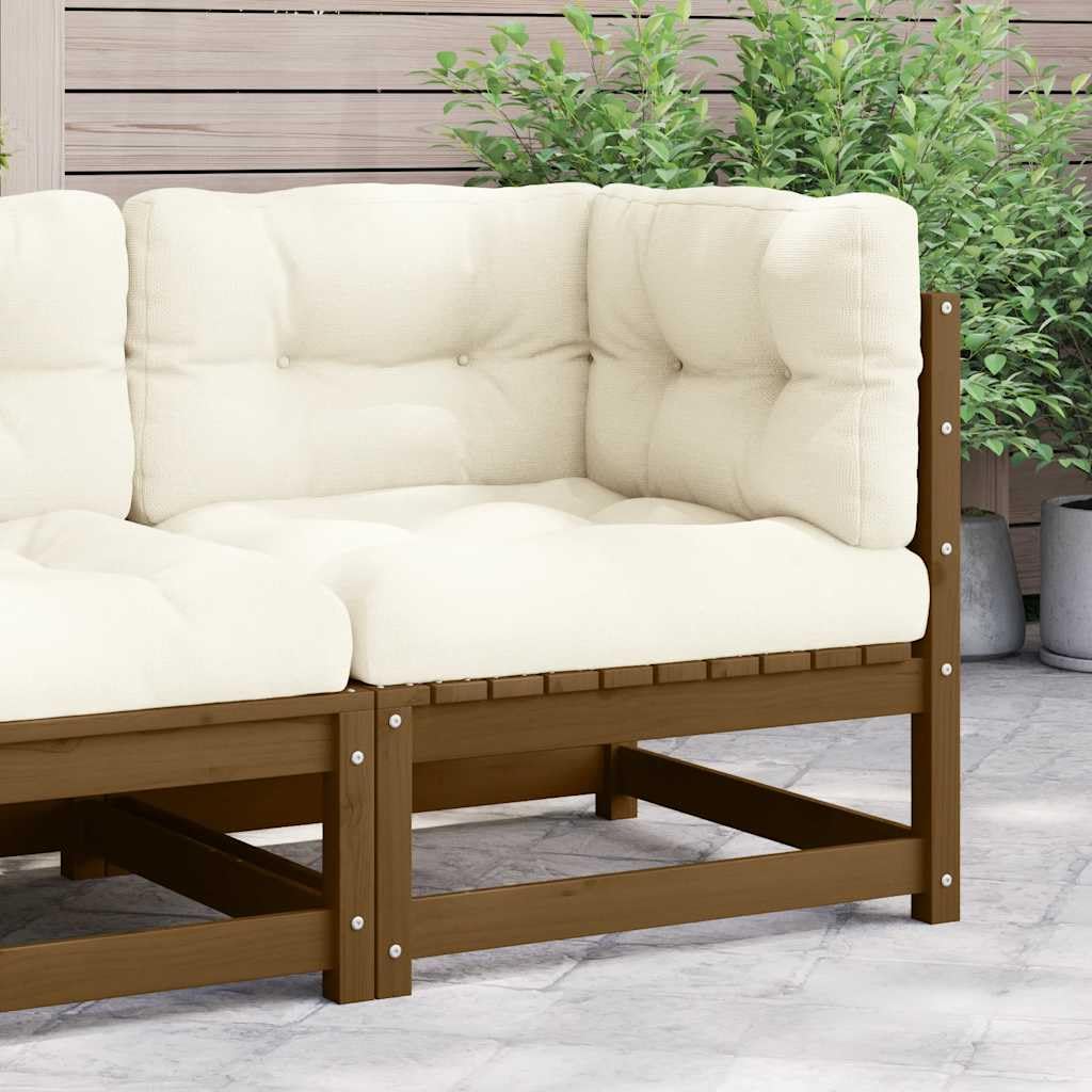 Divano angolare da giardino con cuscino color crema in legno massello di pino, divano angolare modulare per una progettazione flessibile, mobile da esterno robusto e stabile con comodi cuscini