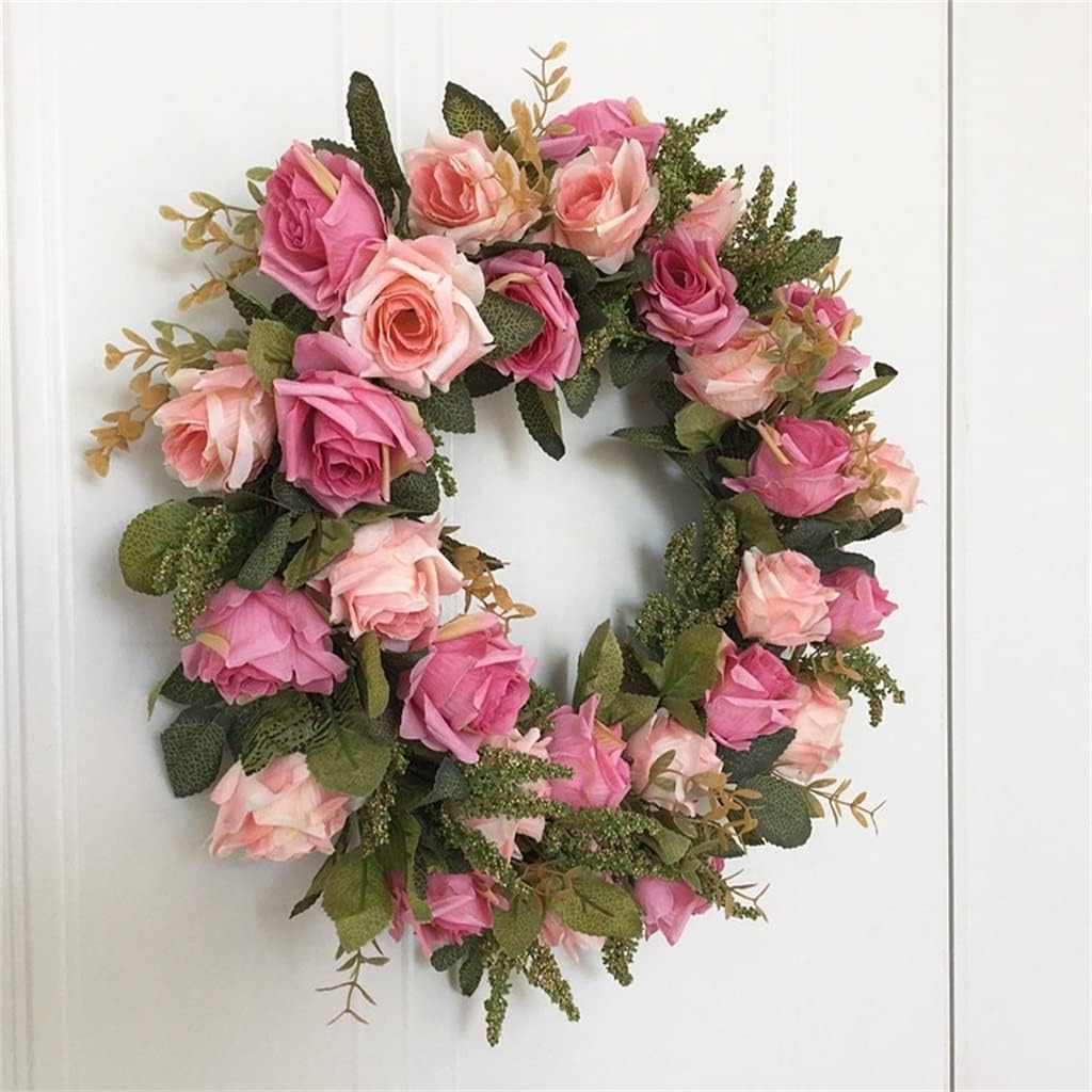 17 Inch Two Color Rose Flower Twig Base Wreath for Wedding Flower Wreath Door Decoration