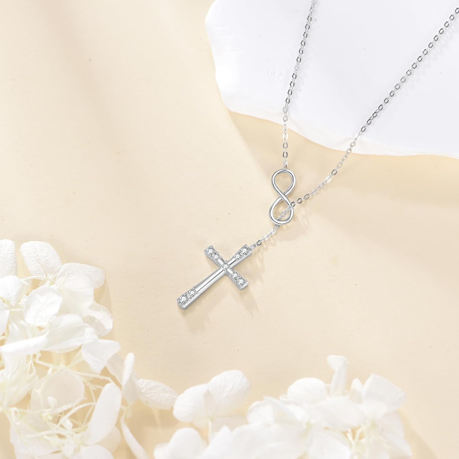 ONEFINITY Cross Necklace for Women 925 Sterling Silver Infinity Cross Y Necklace Christian Birthday Christmas Jewelry Gift for Women