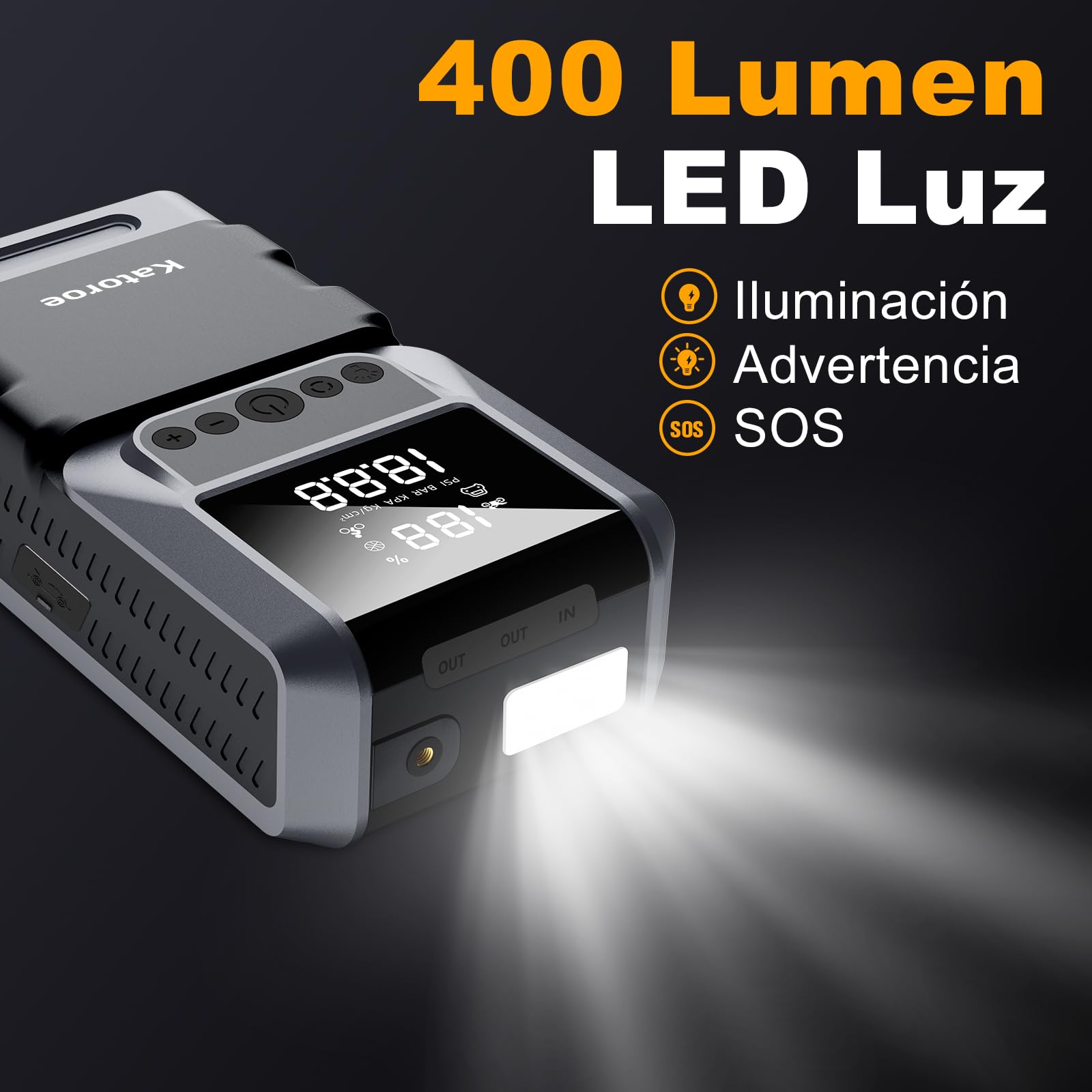 Arrancador de Coches 6000A con Compresor, 150PSI Inflador de Neumáticos, Arrancador de Baterias de Coche(10L Gasolina o 8L Diésel), 12V Jump Starter con Pantalla LED, Luz de Emergencia