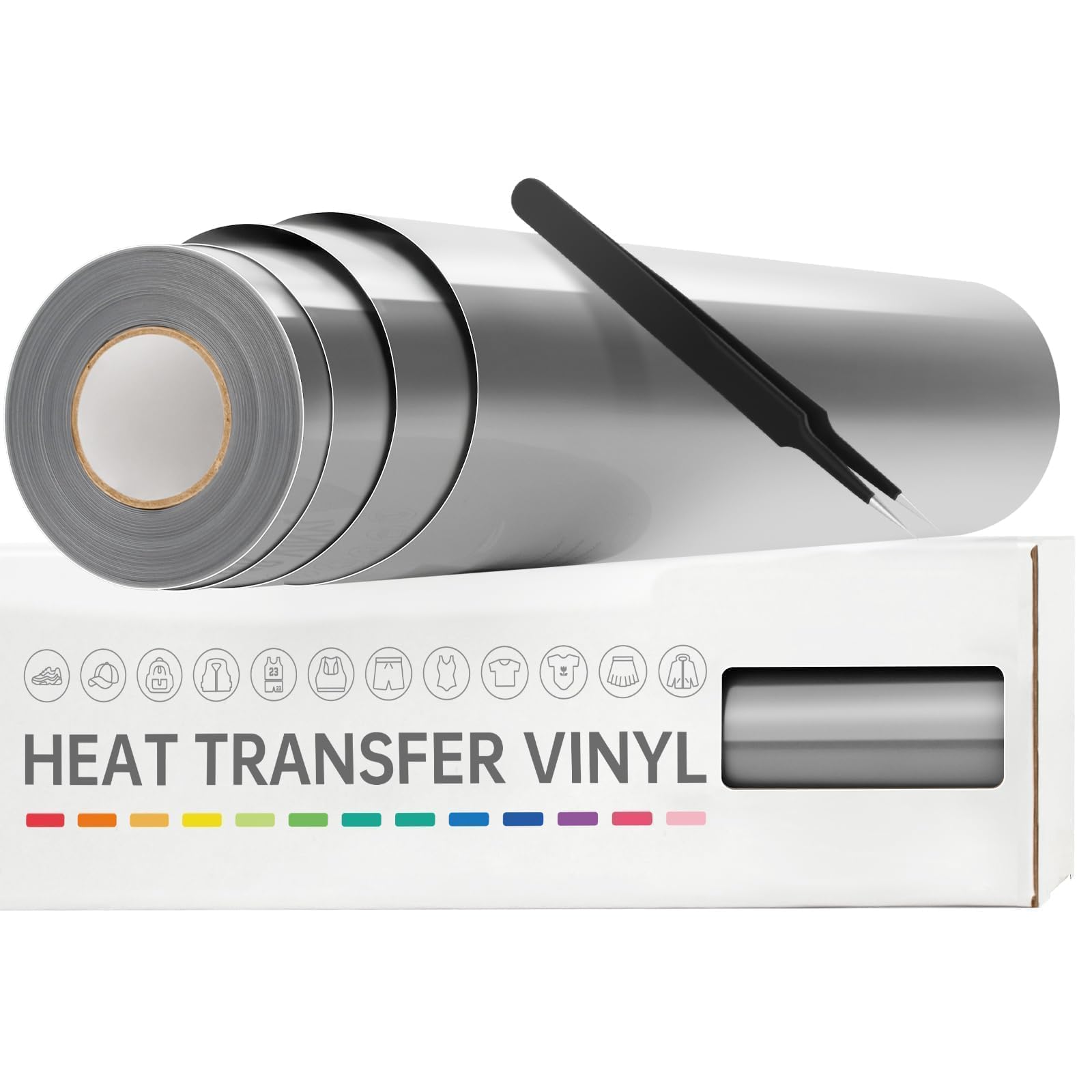 VinylRus HTV Heat Transfer Vinyl Roll, Silver, 12" x 25FT