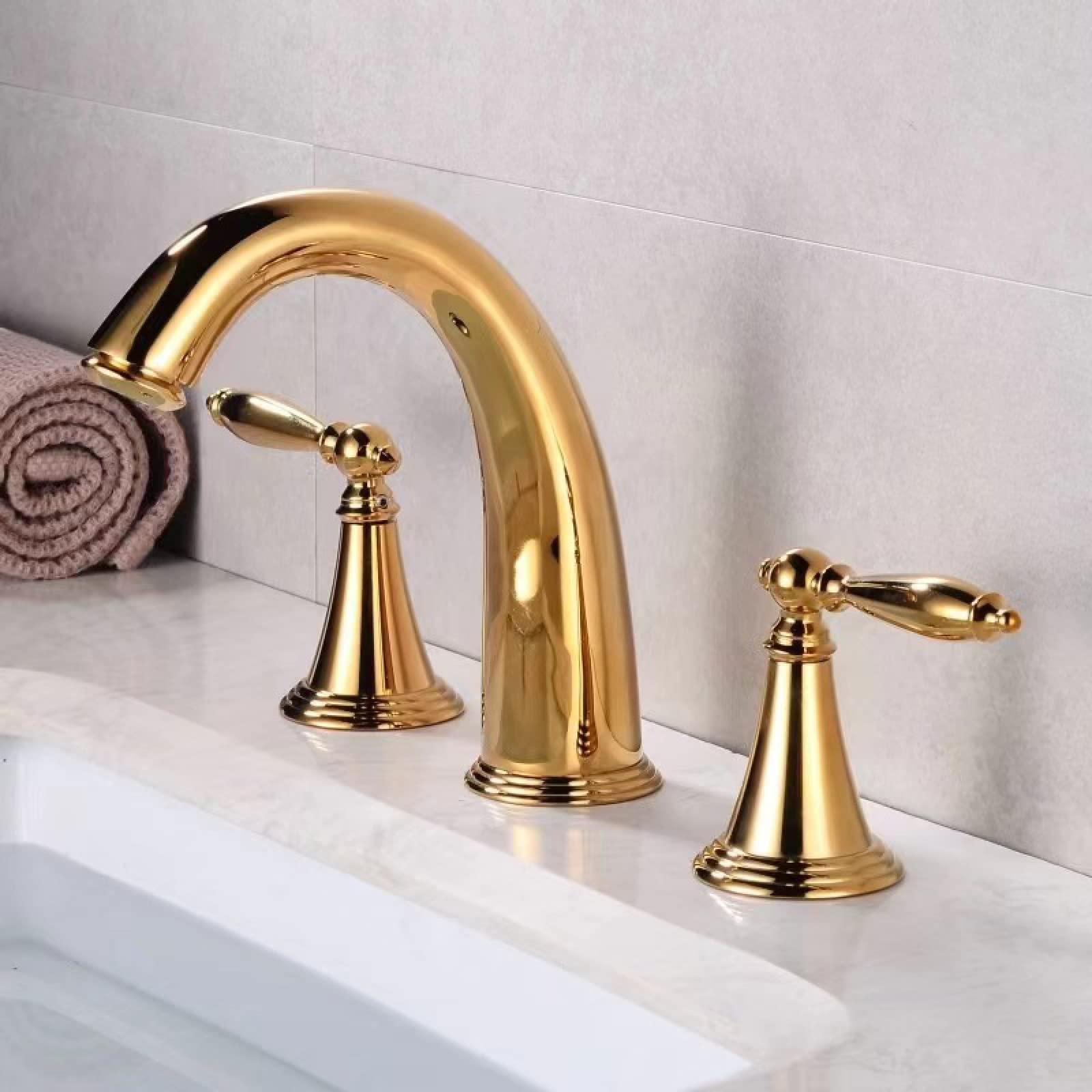 Robinet de lavabo de salle de bain 3 trous vintage mélangeur eau chaude froide