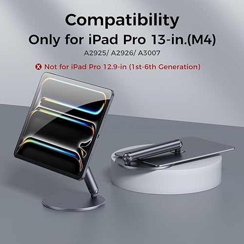 Miniatura 2 de BENKS Soporte magnético para iPad Pro de 13 pulgadas M4 (2024), base giratoria ajustable de 360, soporte de aluminio plegable para escritorio,