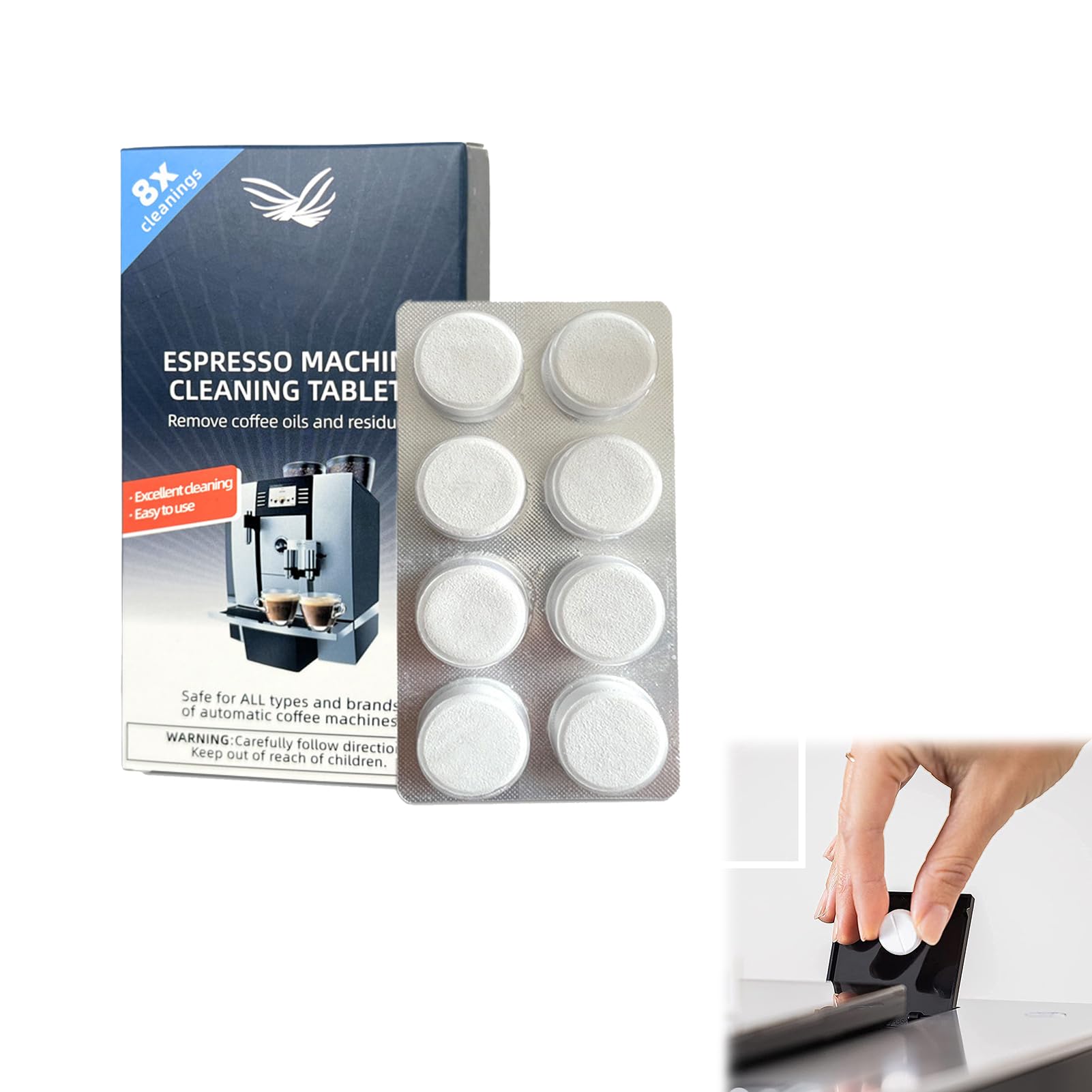 Coffee Machine Cleaning Tablets 8 Count x 2g Descaler Tablets for Espresso Machine and Coffee Maker Descaling Limescale Remover for Tassimo Delonghi Nespresso Dolce Gusto Bosch ect All Brands