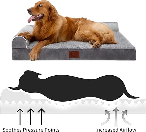 Miniatura 2 de Cama acolchada para perros extragrandes, camas ortopédicas en forma de L de espuma viscoelástica con funda extraíble lavable, acogedor sofá de felpa