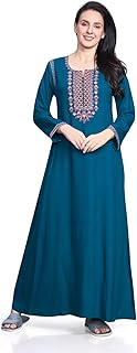 sanaa Women's Full Length Elegant Embroidered Rayon Nighty with Pockets-picture-48