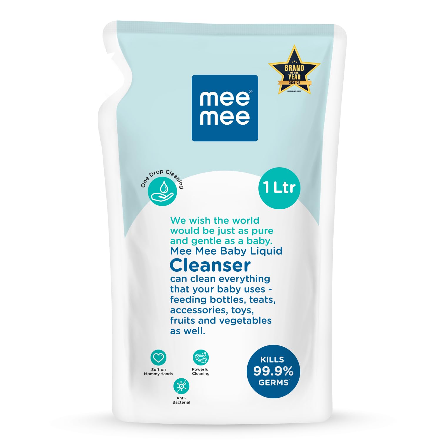 Mee Mee Baby Liquid Cleanser 1 L, Anti-Bacterial Kills 99.9% Germs | for Feeding Bottles, Nipples, Accessories, Toys, Fruits & Vegetables | No Alcohol, One Drop Cleaning, Dermatologically Tested-image-31