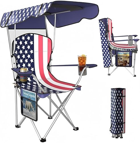 Sillas de camping plegables portátiles con toldo y toldo para adultos, tela Oxford 600D duradera resistente a la intemperie, silla de campamento con