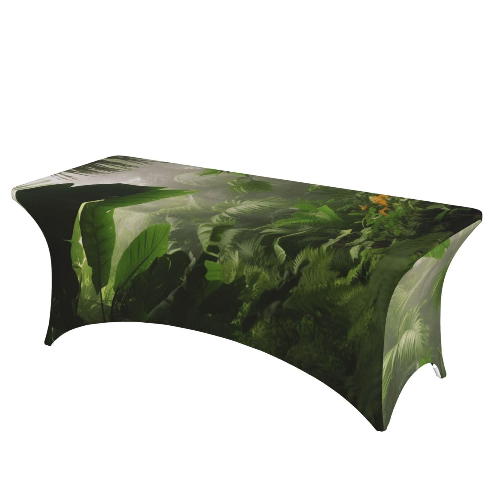 6FT Spandex Table Covers for Rectangle Tables, Wrinkle Resistant Stretch Tablecloths, Ultimate Fitted Tables Protector, Tropical Rainforest Jungle Scene Table Cloth for Party, Wedding, Banquet