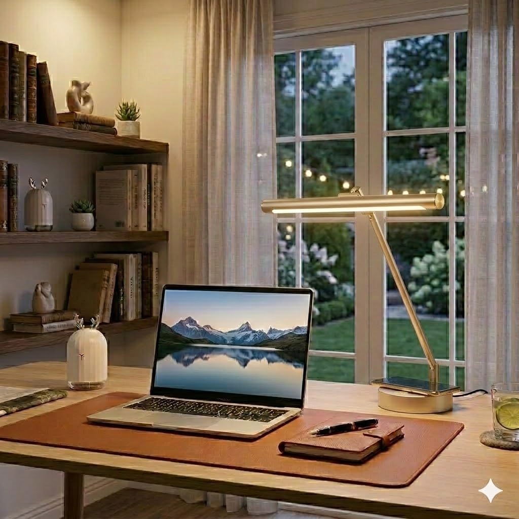 Infitronic LED Klavierleuchte & Schreibtischlampe Schwarz - CRI >90, 1200 Lux, Stufenlos Dimmbar (3000K-6500K), Wireless Charging 10W & USB, Aluminium Designleuchte für Piano, Notenpult & Office