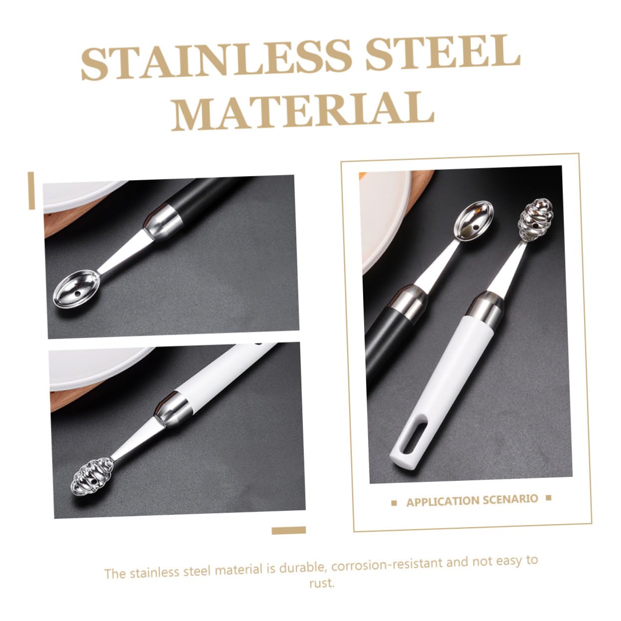 OKUMEYR Set of 2 Fruit Spoons Watermelon Forks Stainless Steel Blade for Kitchen