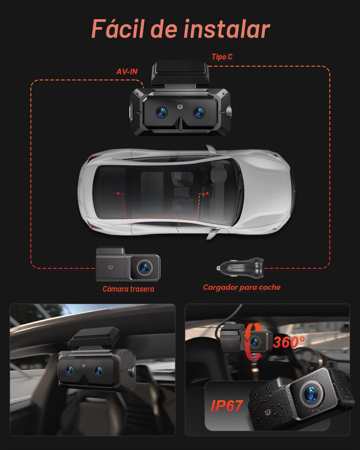 2K 5Ghz WiFi Dash Cam Front and Rear,4" IPS Touchscreen Dash Camera for Cars,3 Channel Dashcams with GPS, ADAS&BSD,WDR Night Vision,Voice Control,APP Control,G-Sensor,24H Parking Mode+64G -AKEEYO-EYES