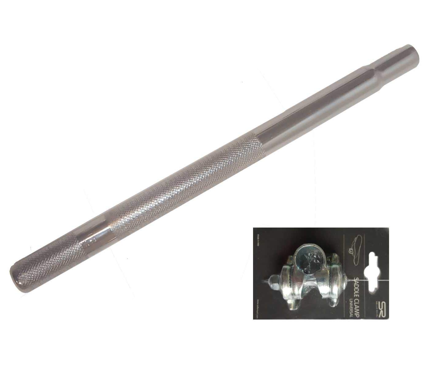 Dynamic24 Lange Stahl Sattelstütze Silber 400mm 40cm Sattelstange Verschiedene Durchmesser (Ohne Kloben, 26,0) Sport & Freizeit