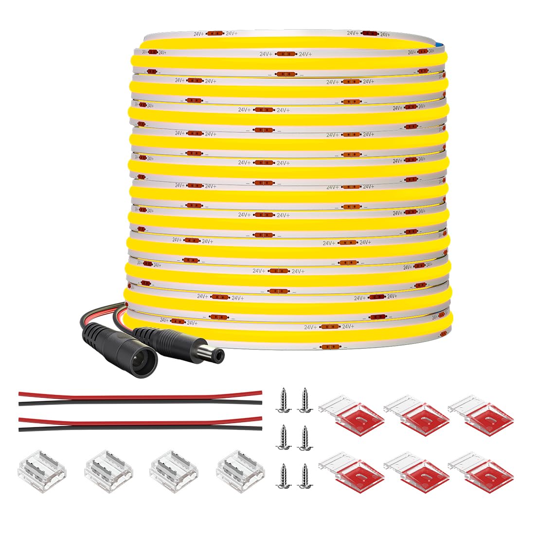 FCOB COB Striscia LED Flessibile Bianco Caldo 2700K 480LEDs/m 10M 24V RA90+ | 8mm dimmerabile uniforme ad alta densità Strisce LED per la decorazione DIY(Controllore alimentatore non inclusi)