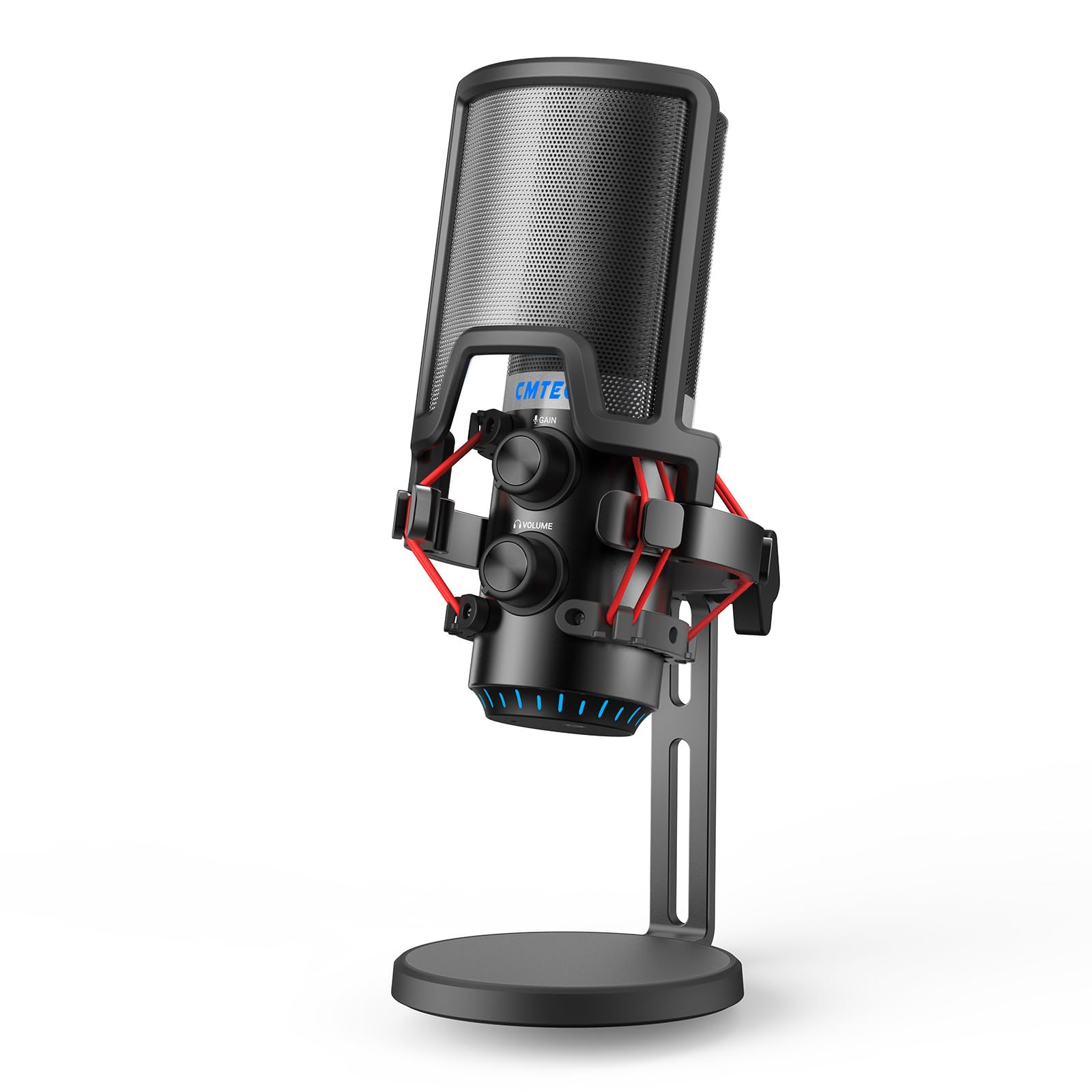 CMTECK USB Microphone, Podcast Microphone with Pop Filter & Mute Button, Compatible Desktop Computer and Laptop (Red)