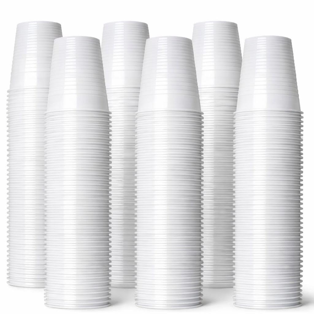 1ABOVE 300 Pack 7oz (180ml) White Plastic Disposable Cups – Small Drinking Cups for Water Cooler, Travel, Camping, Parties & Events