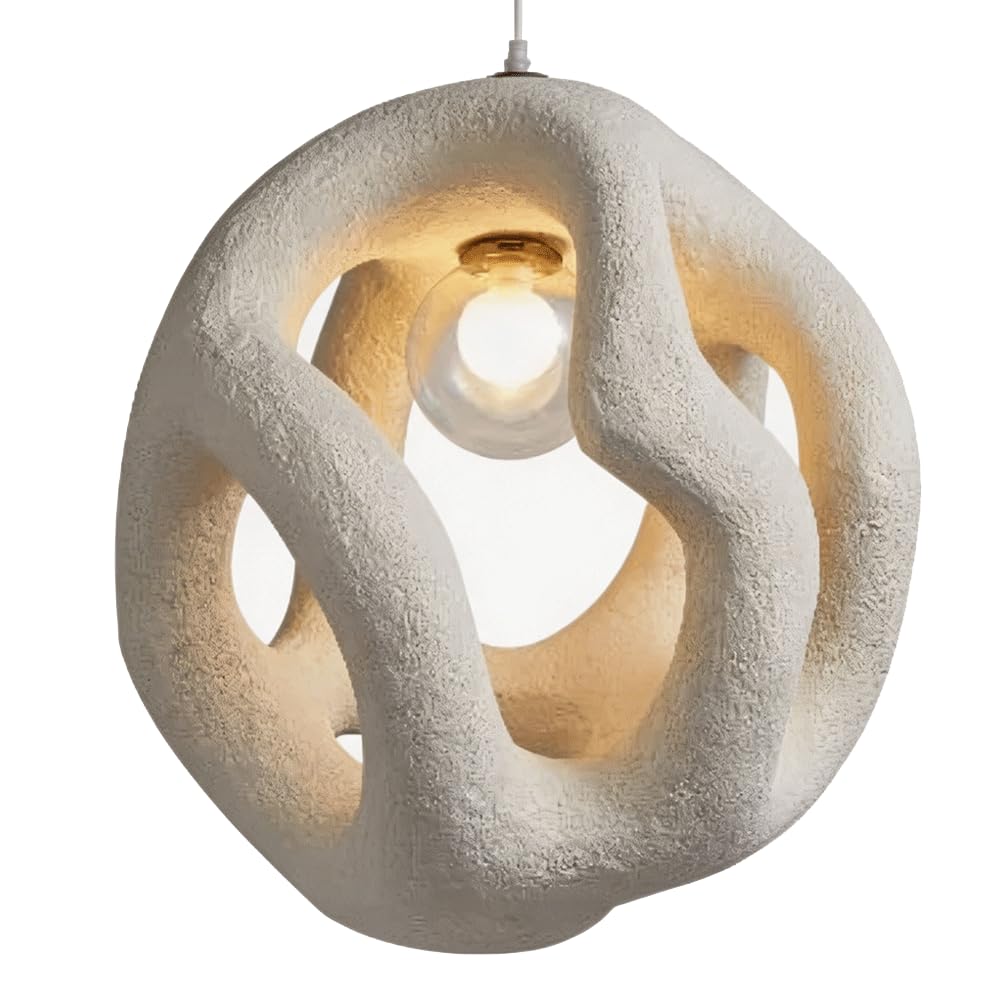 ESIYUVO Modern Indoor Decor Pendant Light Wabi-sabi Japanese Chandelier Irregular Hollow Spherical Polystyrene Hanging Lamp LED E27 Base Lighting Fixture for Bedside Corner Bar Living Room Hallway