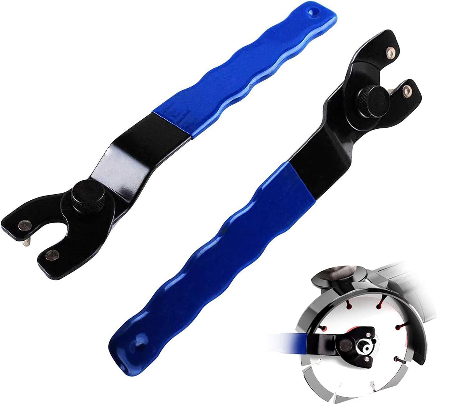 Excefore Universal 10-40mm Adjustable Wood Angle Grinder Spanner with Hexagon Socket Hole, Lock-nut Grinder Wrench Fit 4-1/2",5" and 7" Grinders with Plastic Handle (Pack of 2)