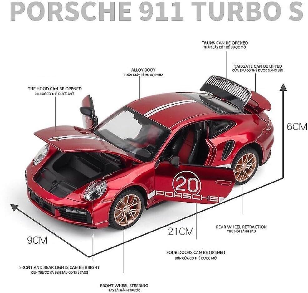 Image of Invite Enterprise Compatible for 1:32 Porsche Carrera 911 Toy Car Model, Diecast Collectible Pull Back Model Car with Sound and Light, Toy Gift Vehicles for Adults Kids Boys Girls【Red】