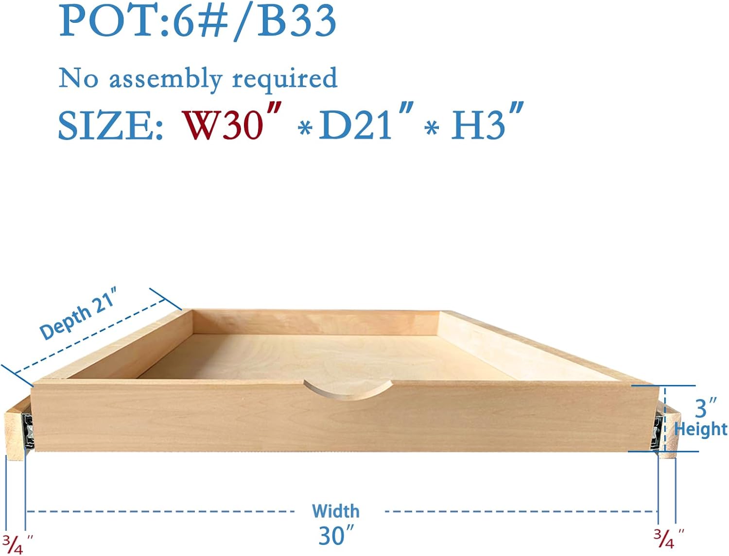 Soft Close Drawer Slides Soft Close Cabinet Drawer Wood Pull Out Tray Drawer Box Kitchen CabinetSlide Out Shelf Wooden Pull Out Shelf - No Assembly Required (30 ''W x 21 ''D x 3 ''H)