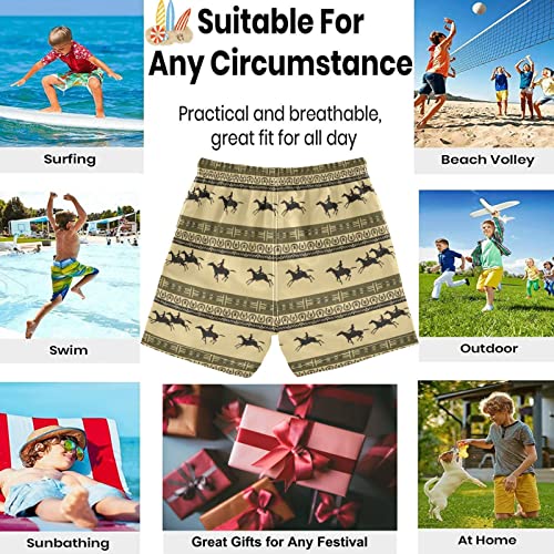 visesunny Summer Boy's Beach Shorts Quick Dry Soft Drawsting Swim Trunks Vintage Ethnic Horse Racing Pattern Baby Boy Bathing Suit with Pockets2