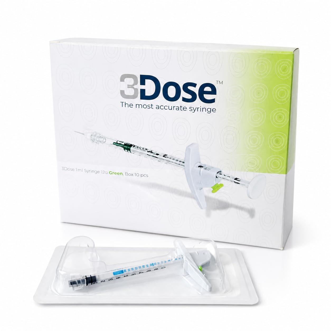 3Dose Green Siringhe di Precisione Luer Lock 1 ml | Low Dead Space per Dosaggio – 10 Pezzi - senza Ago