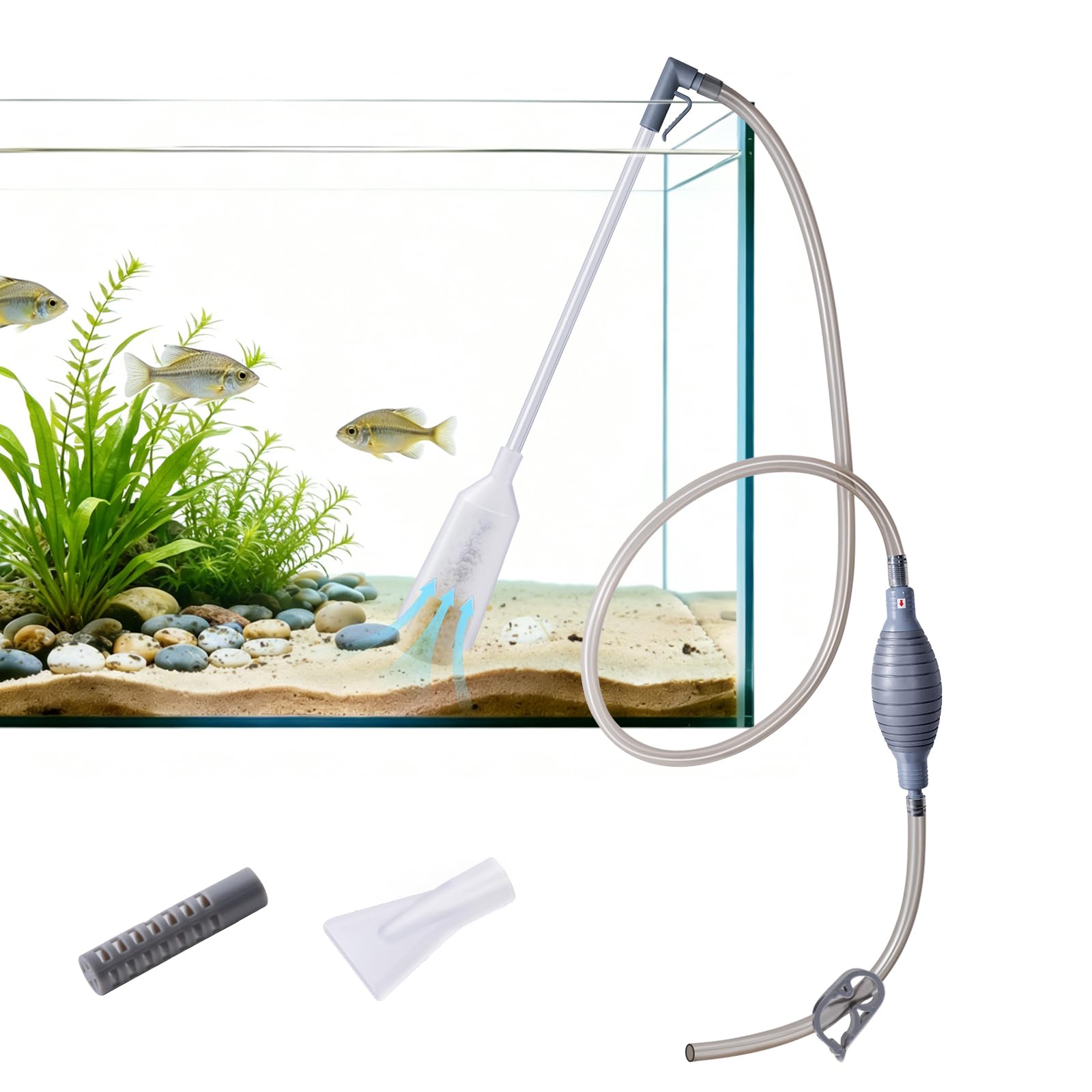 FEDOUR 3-in-1 Aquarium Reiniger mit Vakuumfunktion, Verstellbarer Mulmsauger für Aquarium, Aquarium Kiesreiniger -Wasserwechsler und Sandwasch-Set mit Hand-Siphon-Schlauch und Verlängerungsrohr