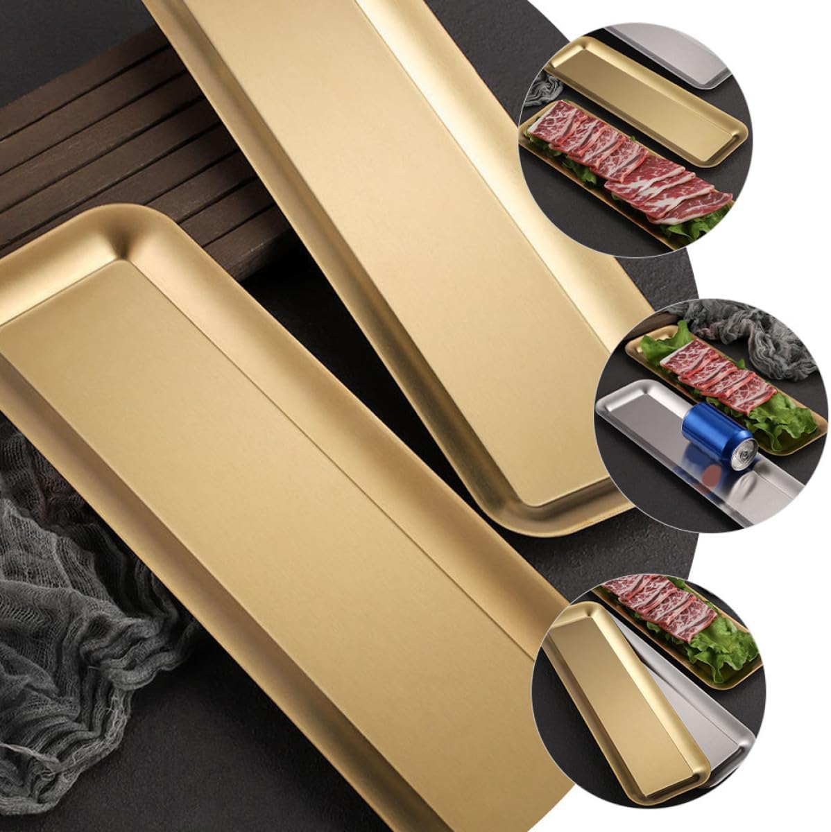 Sushi Plate Stainless Steel Rectangle for Japanese Restaurant Hotel