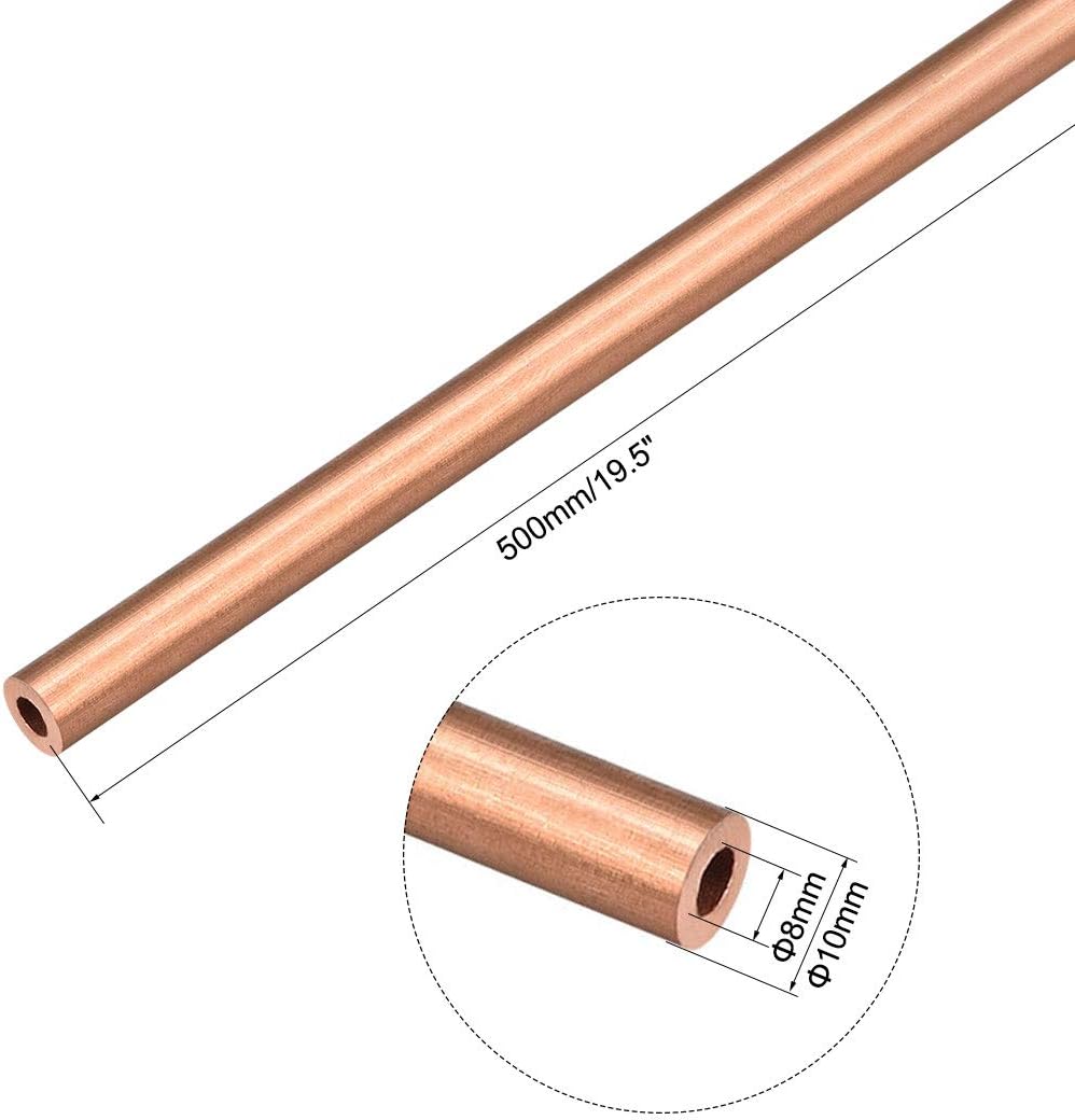 uxcell Copper Round Tube Pipe 10mm Outside Diameter X 8mm Inside Diameter 500mm Long