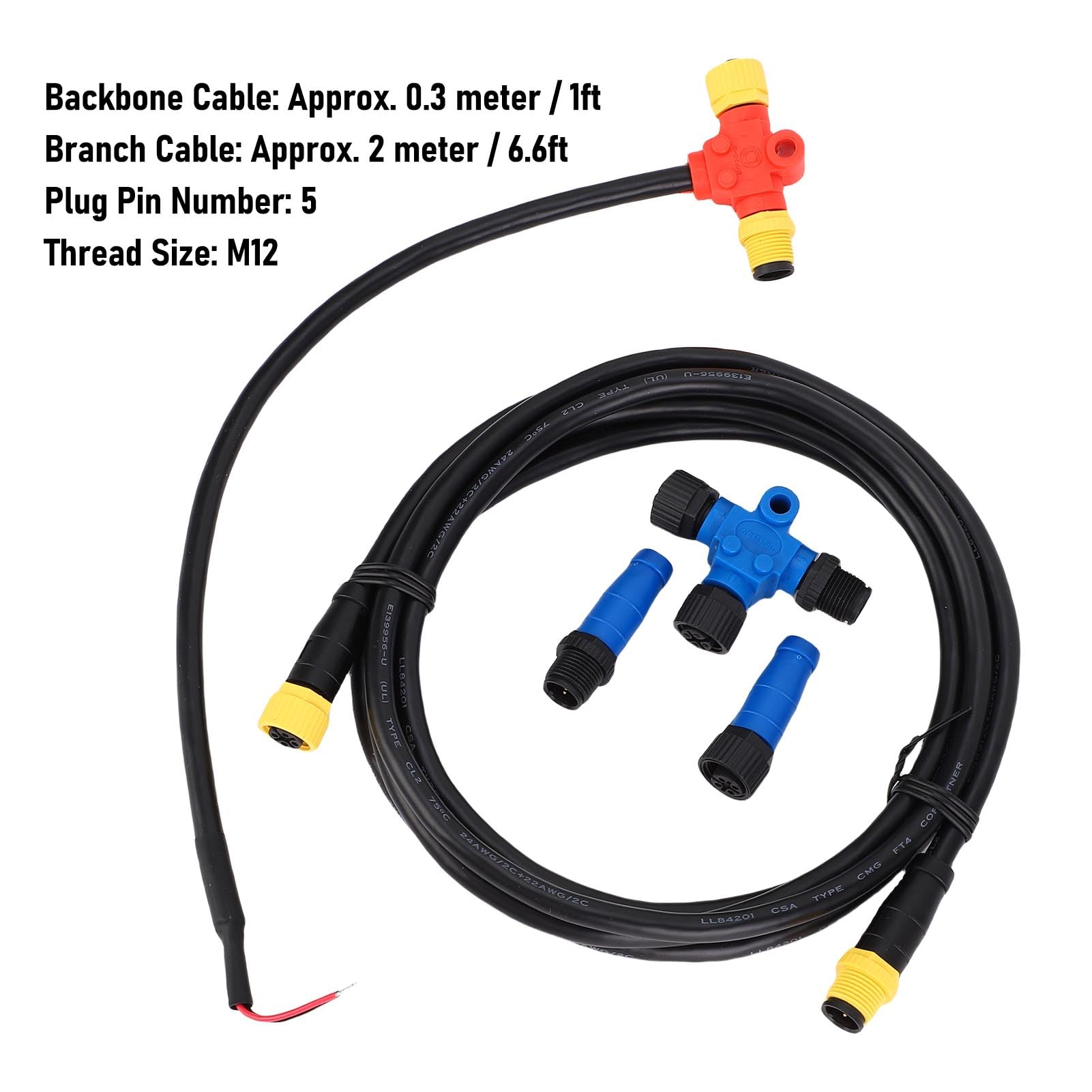 Kit de Inicio NMEA 2000 Cables Troncales Impermeables de Grado Marino Cables de Acometida Conectores en T Terminadores para Dispositivos Lowrance Electrónica Marina de