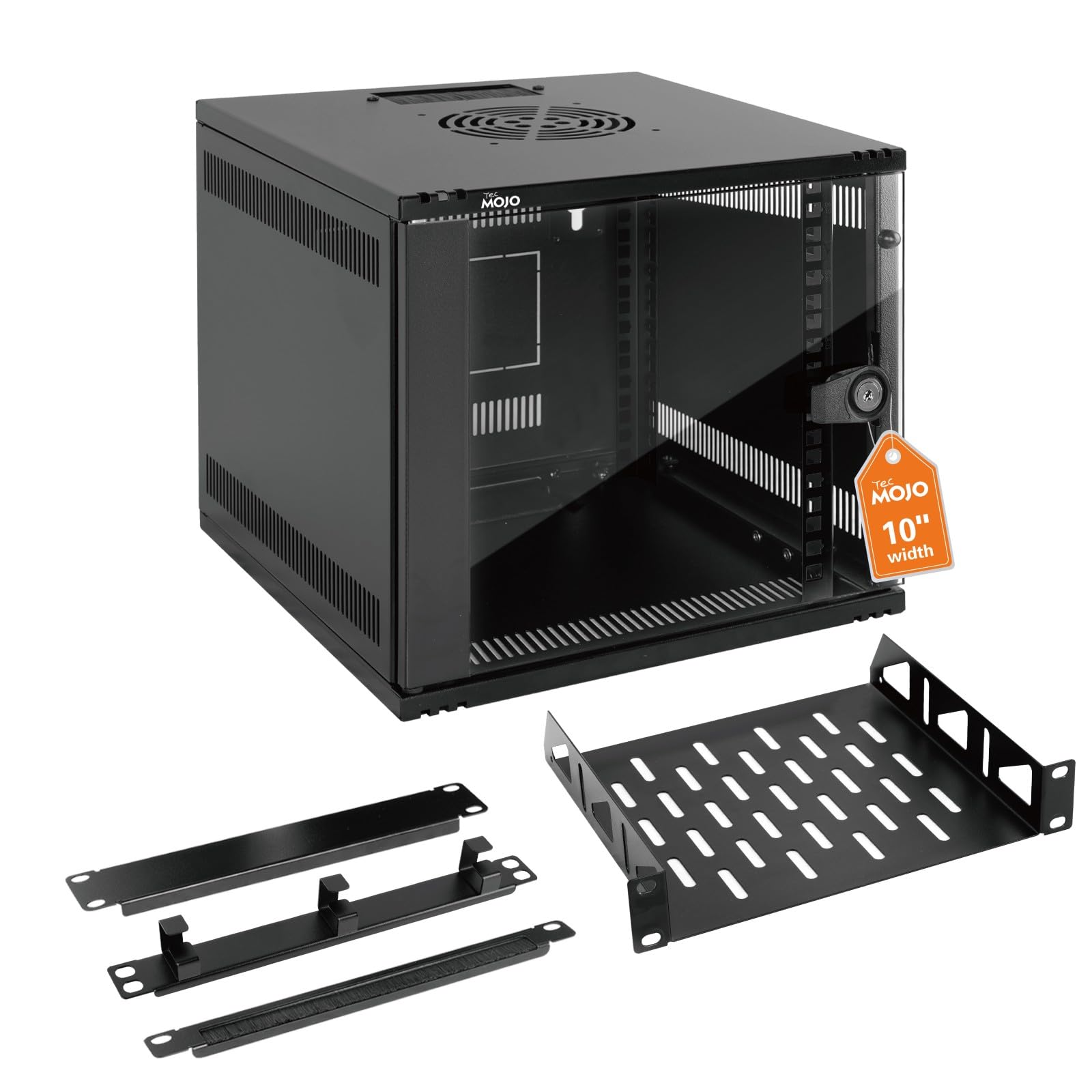 Tecmojo 6U 10 inch Rack, Wall Mount Network Cabinet Set,12.3W x 13D x 11.8H- Load Capacity 110Lbs(50 kg),Black 10" Wall Housing Server Rack Set