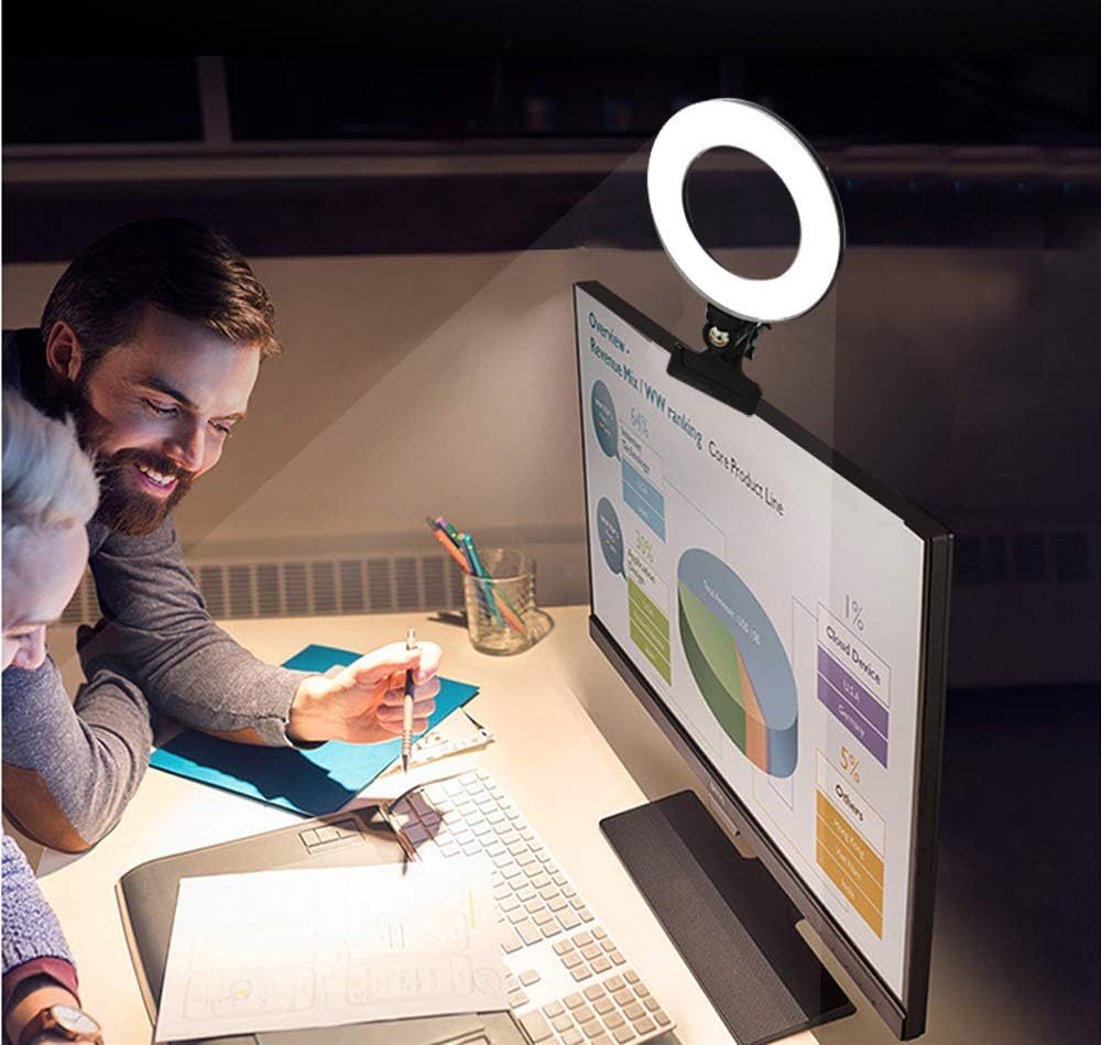 RGBW Clip LED Ring Light 6" 360°Full Color 8 Lighting Scenes 3200K-6500K Dimmable Clip on Desk,Monitor,Laptop,Chair and Bed for Video Conference Lighting,Computer Monitor Light or Vlogging Equipment
