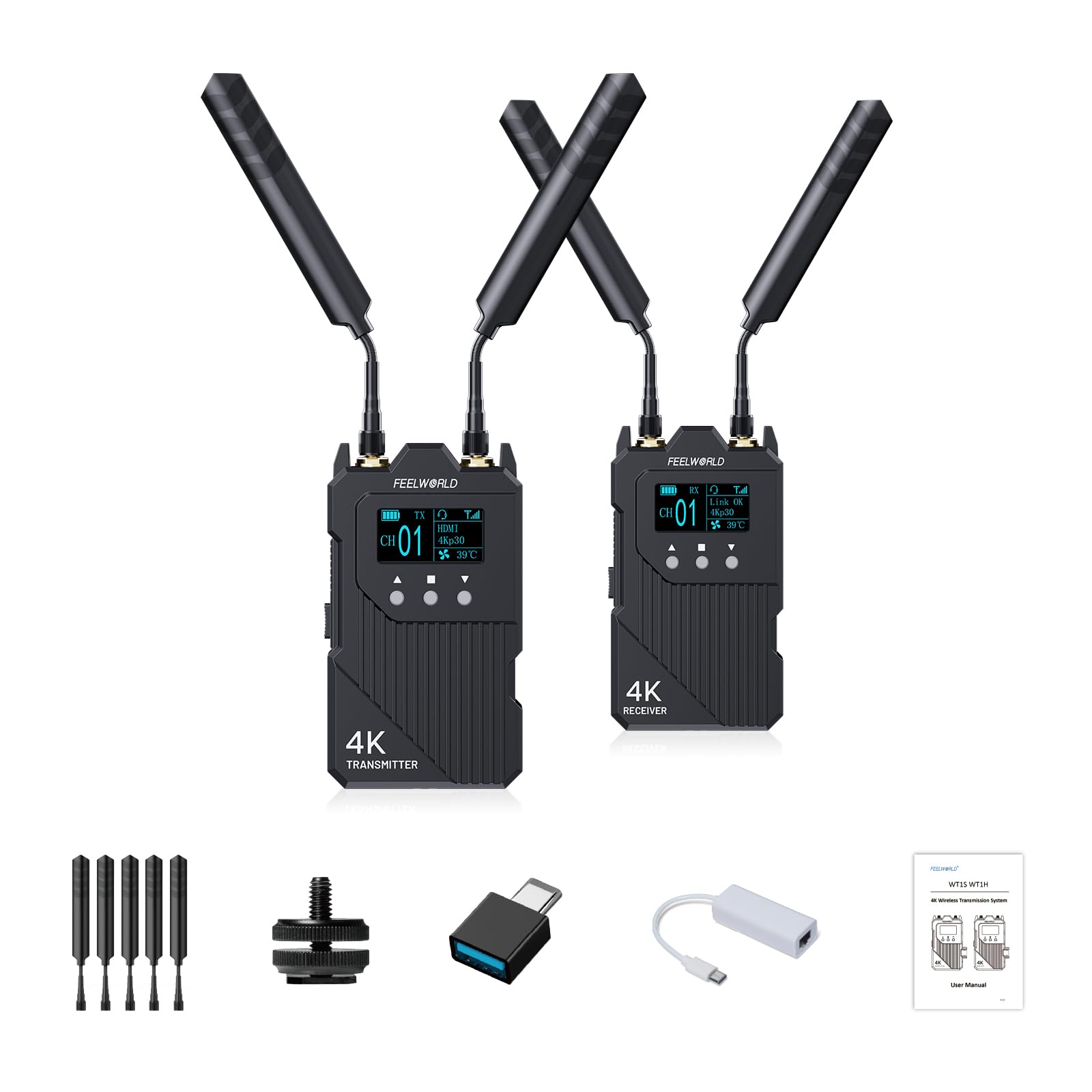 FEELWORLD WT1H Wireless HDMI Video Transmitter and Receiver Supports 4K/30fps,300m (1000ft) Range,0.08s Low Latency Real-time Monitoring for Live Streaming and Photography
