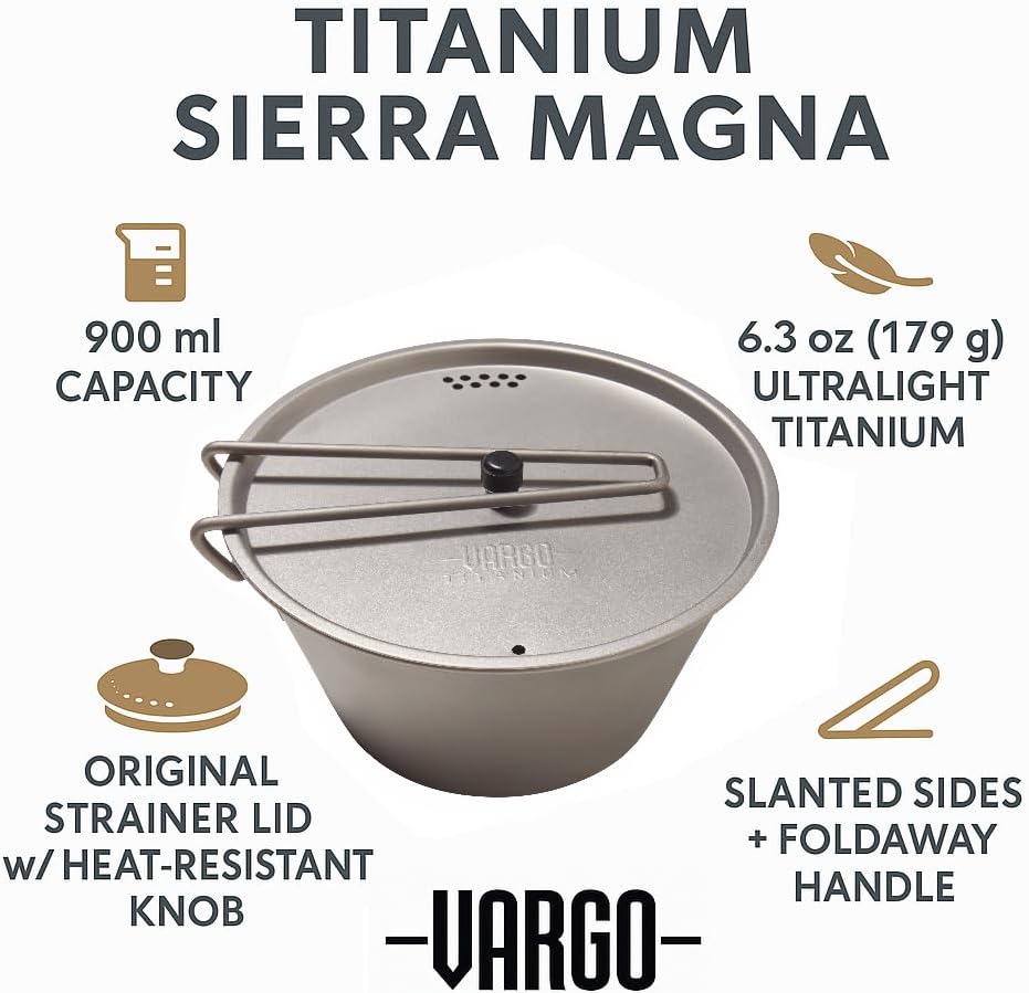Vargo Titanium Sierra Magna: Ultralight, Strong, and Versatile Camp Pot and Bowl Combo for Backpacking