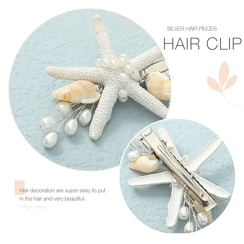 Miniatura 6 de Yean Clip de pelo de boda con estrella de mar, accesorios para el cabello nupcial de playa, perla de concha de mar para mujeres y niñas