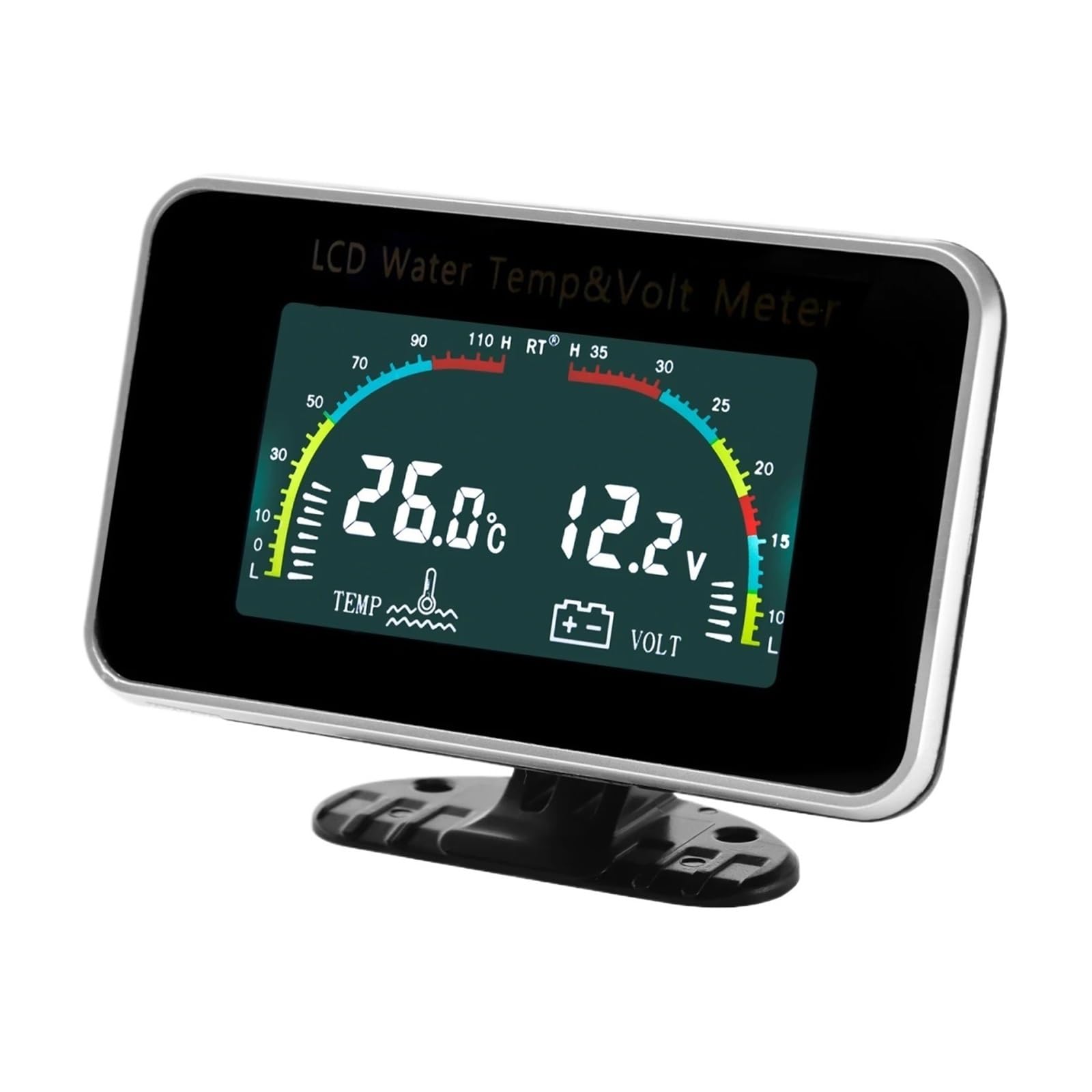 Medidor LCD 2 En 1 con Sensor De Temperatura De 10mm, Voltímetro, Medidor De Temperatura del Agua, Adaptador De 26~40mm (Opcional) For Coche Y Camión De 12V/24V(10pcs Mop)