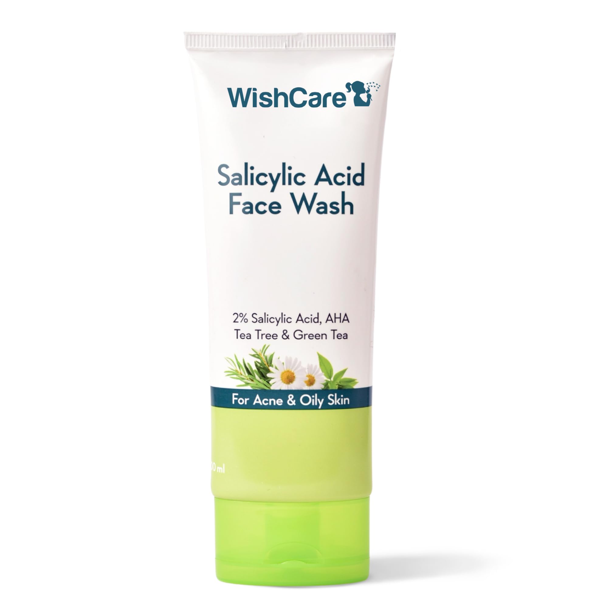 WishCare Salicylic Acid Face Wash For Women & Men | Reduces Acne & Controls Oil | With AHA, Green Tea, Chamomile & Tea Tree | Salicylic Acid Face Wash For Oily Skin & Acne Prone Skin | 100ml