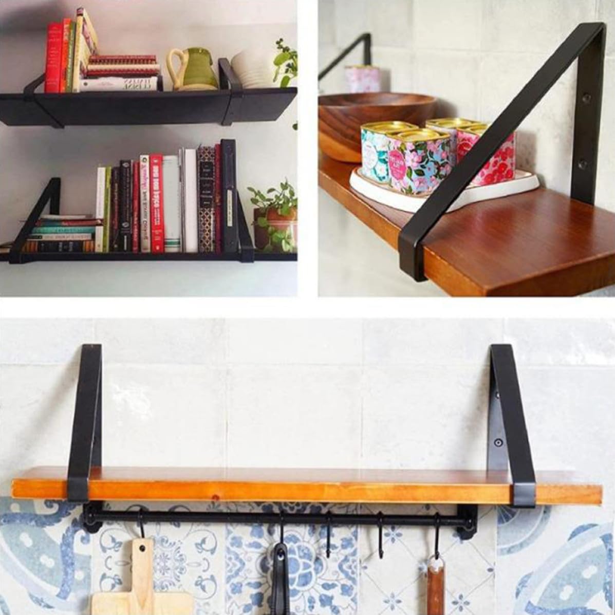 2 Soportes para Estantes de Hierro Negro, Soportes de Alta Resistencia para Estantes Flotantes, Fáciles de Instalar para Estudio o Dormitorio
