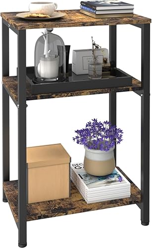 Miniatura 8 de Mesa auxiliar de 3 niveles, mesa auxiliar resistente con estantes, mesa de noche estrecha para espacios pequeños, mesa de tocadiscos para