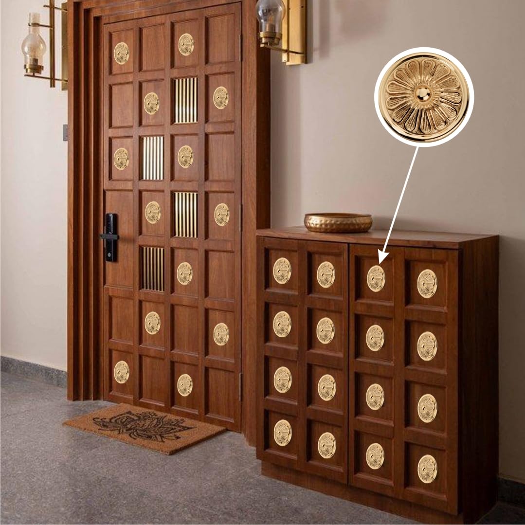 Decorative Brass Door Knob, Floral Design, Gold Finish, 3x3 Inch, Furniture Hardware-image-23