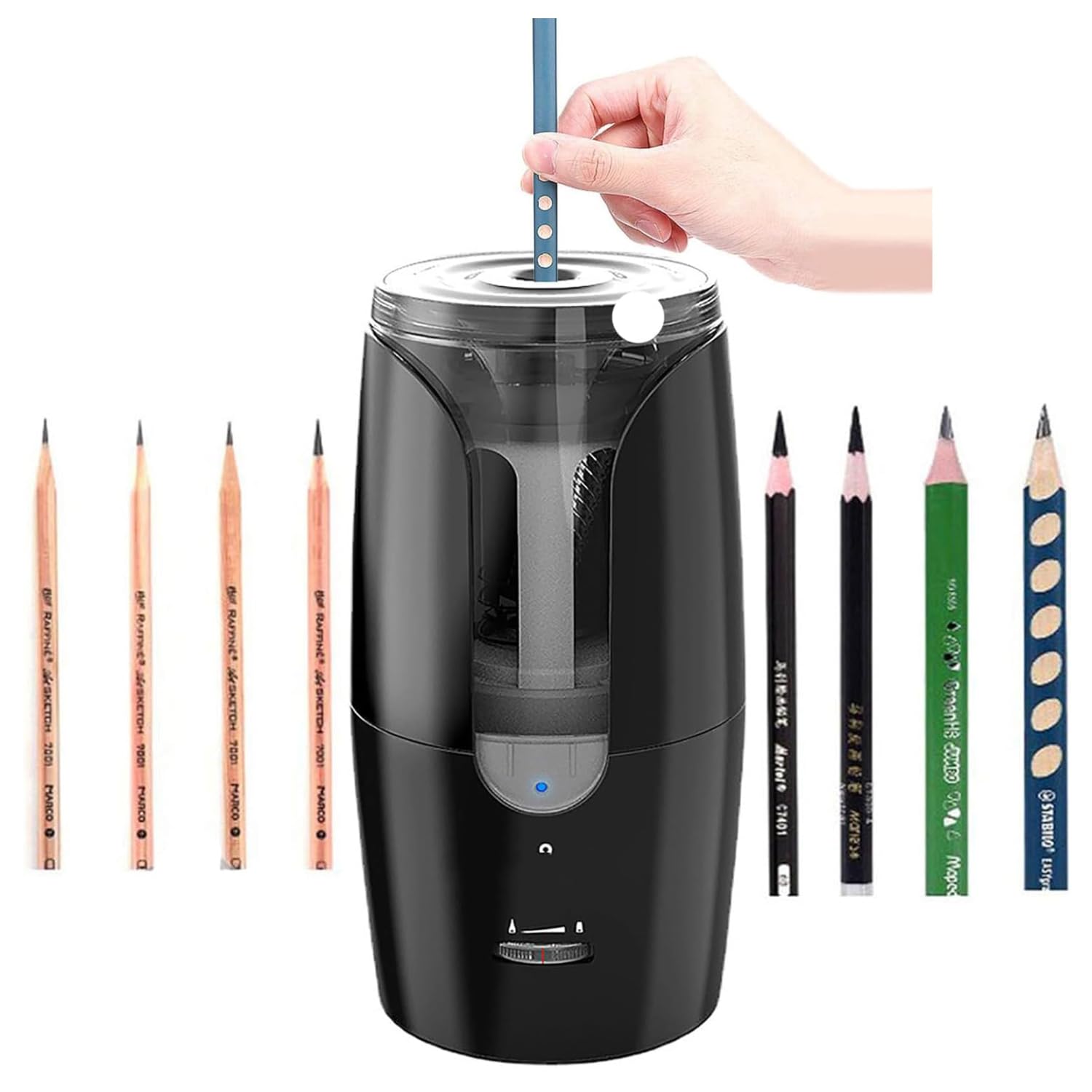 Bleistiftspitzer Elektrisch USB, Elektrischer Anspitzer für dicke und dünne stifte, Wiederaufladbarer Bleistiftschneider mit Behälter für 6-12 mm Bleistifte (Black)