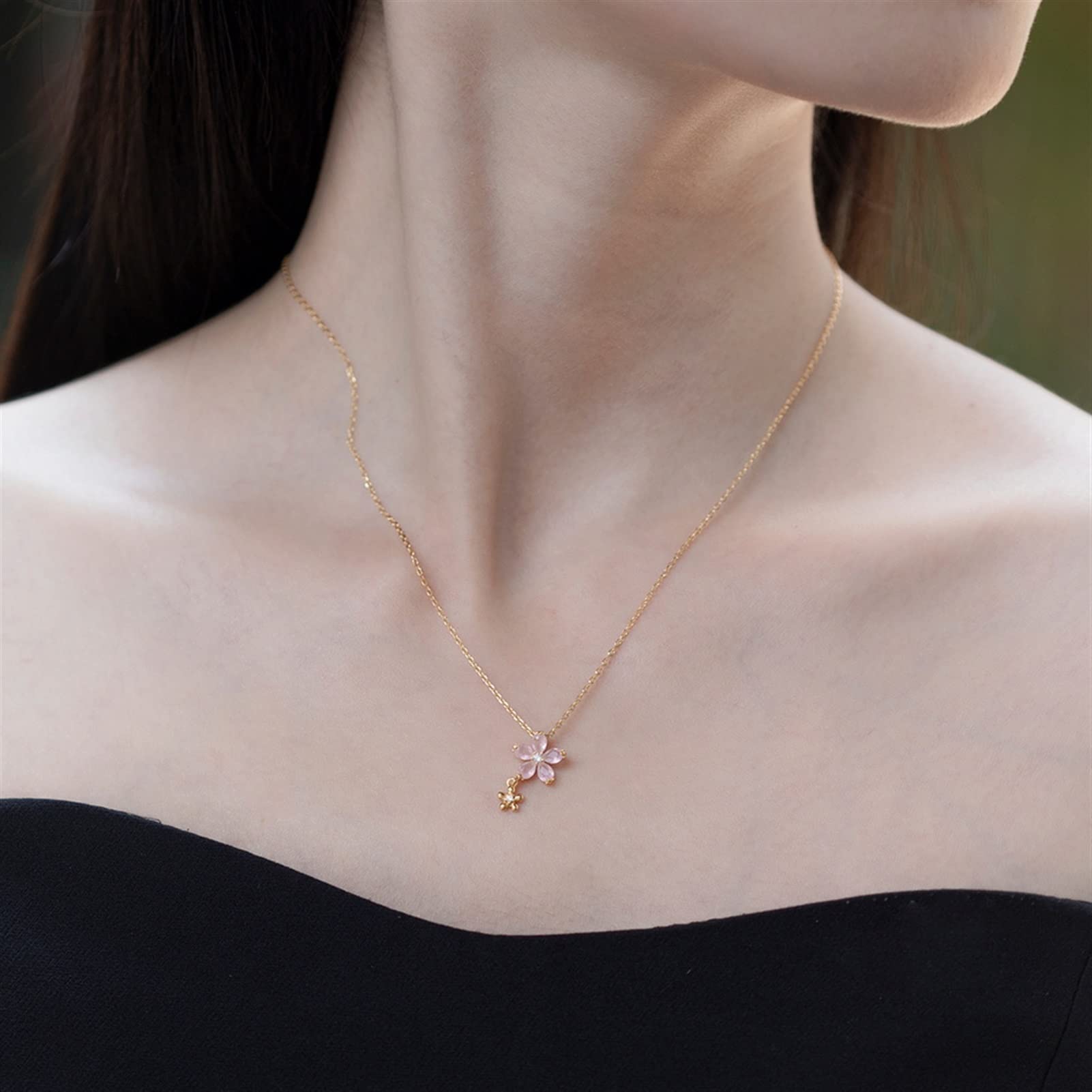 Collares Colgante de Plata de Ley 925 para mujer, joyería de flor de circón de cuarzo rosa sintético, collar elegante exquisito para mujer