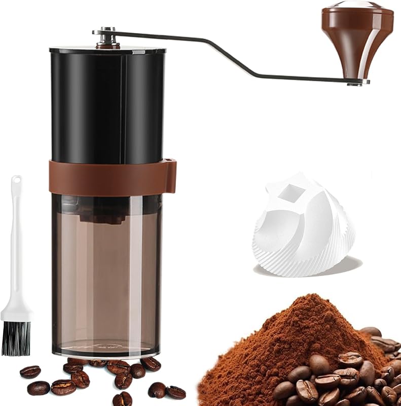 Portable Manual Coffee Grinder- Ceramic Burr, Adjustable Coarse to Fine, 30g Beans & 60ml Powder, Hand Coffee Bean Mill with Detachable Handle for Espresso, French Press, Camping,Travel