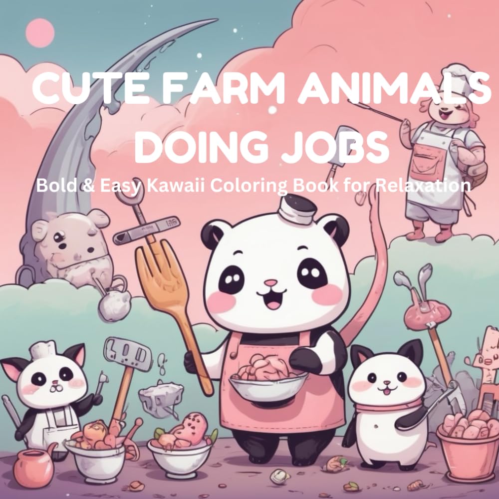 Farm Animals Doing Jobs Coloring Book: Cute Kawaii Bold & Easy Scenes for Kids and Adults, Relaxing Fun Farm Adventure: Cute Farm Animals Doing Jobs – ... for Kids and Adults, Fun Relaxing Farm Scenes