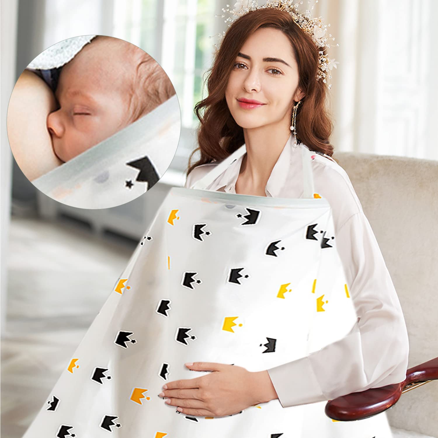 Housse d'allaitement bébé tablier 100% coton respirant bretelles réglables protection confidentialité avec coussinets lavables