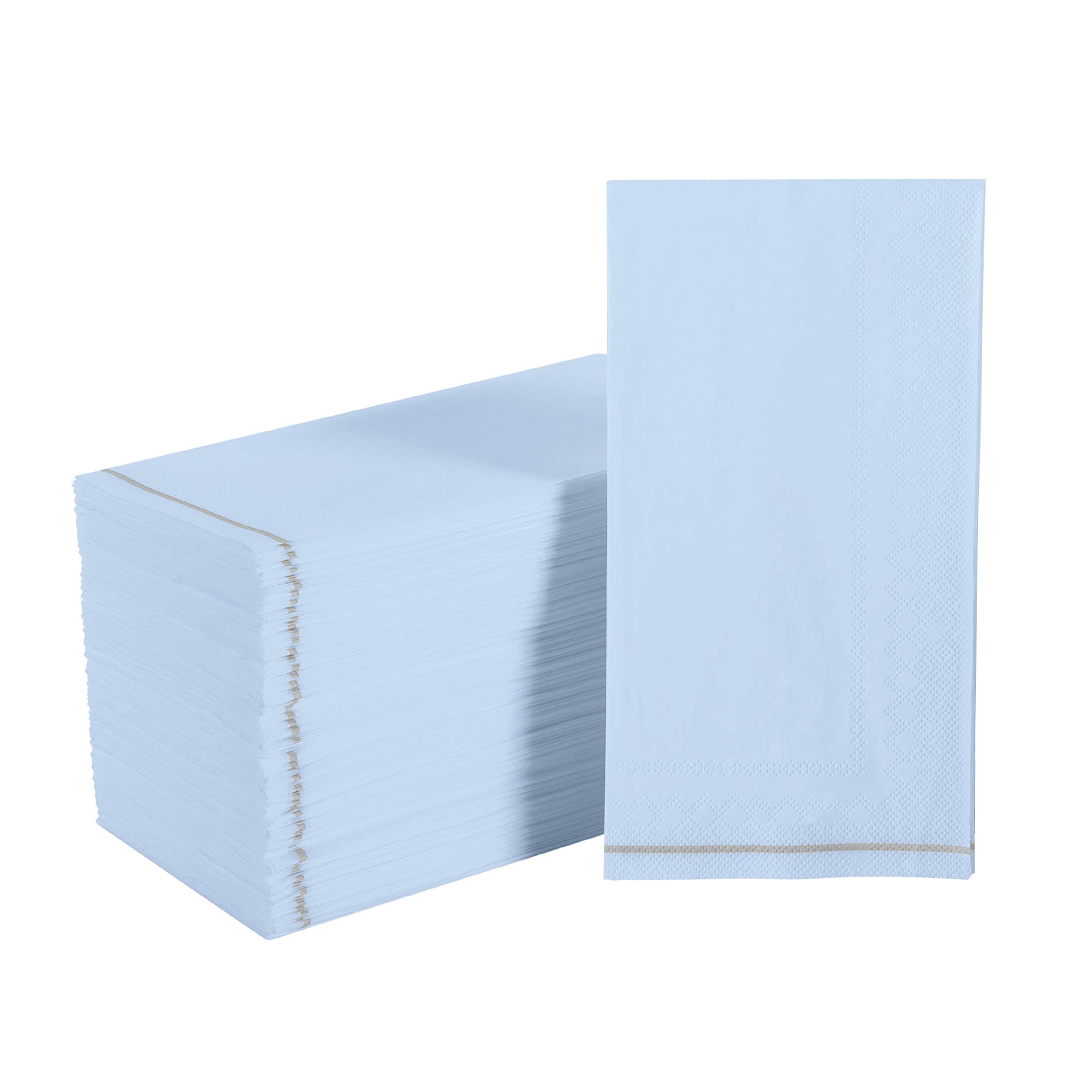 Luxe Party 112 Pack Dinner Napkins, Disposable, Premium 3 Ply Paper, Rectangular, Decorative Guest Place Setting, Ice Blue with Silver Stripe