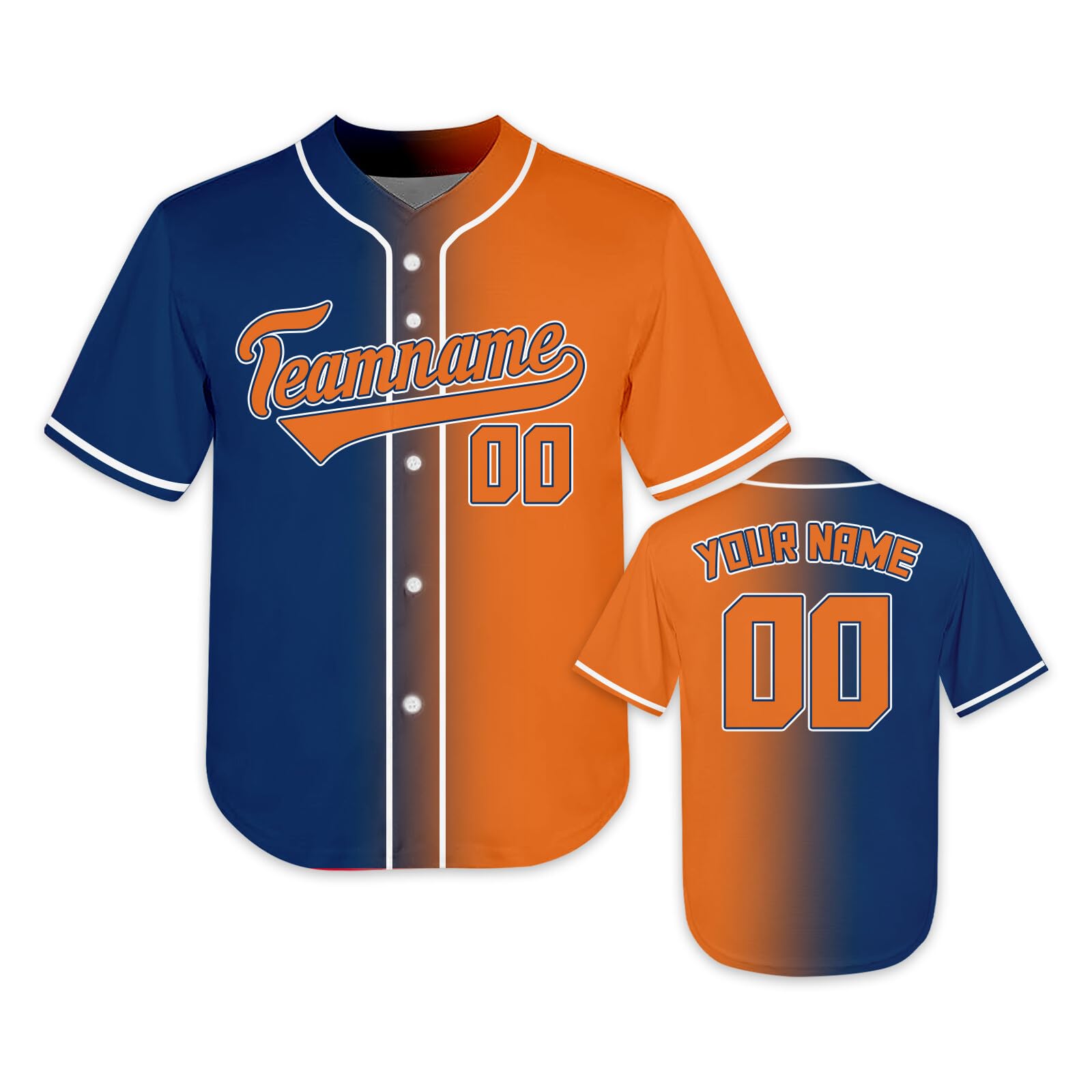 Custom Kids Baseball Jersey Split Gradient Button Down Baseball Shirts Printed Stitched Name Number Fans Gift for Youth Kid Boys Girls S-XL