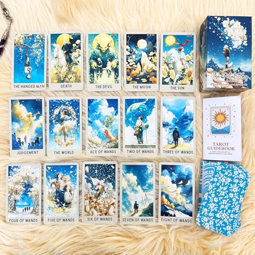 Image of Tarot Cards Deck 78 Cards with Guidebook, Petal Sky Tarot, Spring Blossom Tarot Deck for Beginners, Light Aesthetic Tarot Cards for Intuitive Reading, Renewal, Spiritual Guidance & Gift